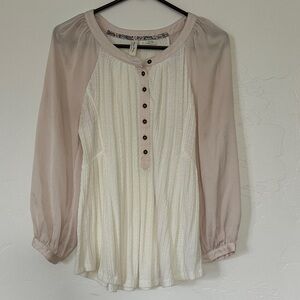 Meadow Rue Cream and Tan Button Blouse by Anthropologie